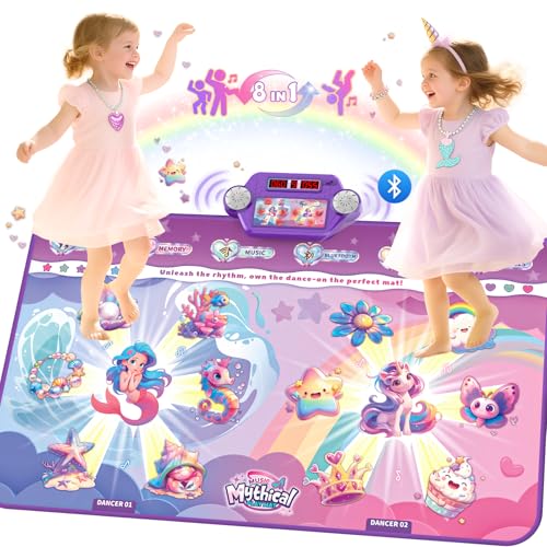 2025 Upgraded Bluetooth Tanzmatte für 2 Kinder, 2-Spieler Interaktiv tanzmatten (4 Upgraded-Modi), Merman&Unicorn Kindertanzmatten mit LED Batterie box, Geburtstag Geschenk für Mädchen/Jungen3-12,Pink von maysida