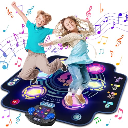 maysida Tanzmatte für Kinder ab 3 4 5 6 7 8 9 10 11 12 Jahre-6 LED Leuchten, Integrierter Musik mit Bluetooth, Weihnachten Geburtstag Geschenke Spielzeug ab 3-12 Jahre Mädchen von maysida