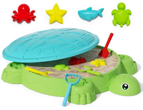 maysida Turtles Sandpit mit 8 PCS Sandspielzeug Set, Sensory Sandkasten mit Abdeckung–Sommer Outdoor Beach Toys, Portable Sand Box Toys für Sand, Wasser und Aufbewahrung für Kinder ab 12 Monaten(Grün) maysida Turtles Sandpit mit 8 PCS Sandspielzeug Set, Sensory Sandkasten mit Abdeckung–Sommer Outdoor Beach Toys, Portable Sand Box Toys für Sand, Wasser und Aufbewahrung für Kinder ab 12 Monaten(Grün) von maysida