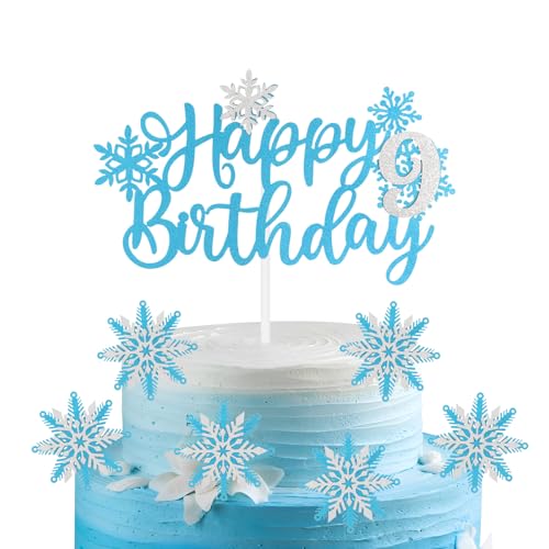 Gefrorene Kuchen Toppers, Gefrorene 9th Geburtstag Kuchen Toppers, Gefrorene Party Dekoration für Mädchen Jungen 9th Geburtstag Dekor, Blaue Schneeflocke Kuchen Toppers für Geburtstag Kuchen Dekor von mciskin
