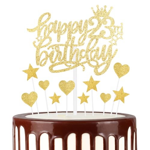 Gold Glücklich 23th Geburtstag Kuchen Toppers, Gold Kuchen Cupcake Toppers für Kuchen, Glitter Herz Sterne Kuchen Toppers, Gold Kuchen Toppers für Frauen Männer 23th Geburtstag Kuchen Dekorationen Gold Glücklich 23th Geburtstag Kuchen Toppers, Gold Kuchen Cupcake Toppers für Kuchen, Glitter Herz Sterne Kuchen Toppers, Gold Kuchen Toppers für Frauen Männer 23th Geburtstag Kuchen Dekorationen von mciskin