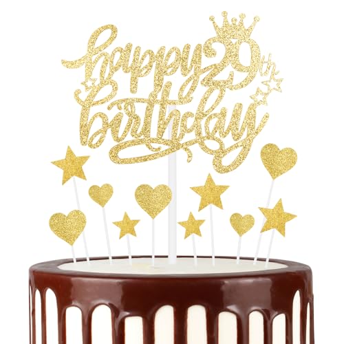 Gold Glücklich 29th Geburtstag Kuchen Toppers, Gold Kuchen Cupcake Toppers für Kuchen, Glitter Herz Sterne Kuchen Toppers, Gold Kuchen Toppers für Frauen Männer 29th Geburtstag Kuchen Dekorationen Gold Glücklich 29th Geburtstag Kuchen Toppers, Gold Kuchen Cupcake Toppers für Kuchen, Glitter Herz Sterne Kuchen Toppers, Gold Kuchen Toppers für Frauen Männer 29th Geburtstag Kuchen Dekorationen von mciskin