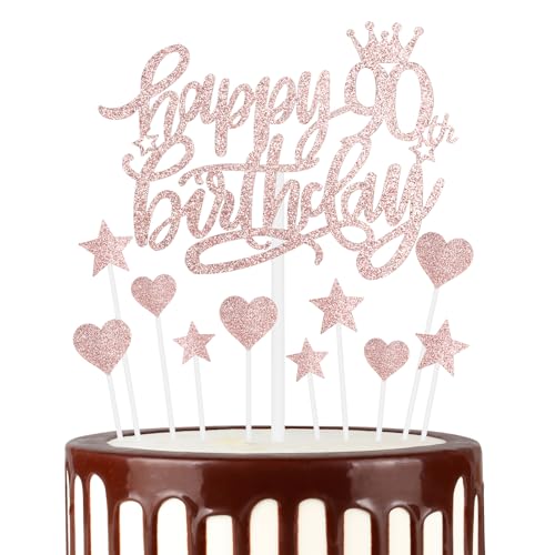 Happy 90th Birthday Cake Toppers, Rose Gold Cake Cupcake Toppers for Cake, Glitter Heart Stars Cake Toppers, Birthday Gift, Personalised Cake Toppers for Women Girls 90th Birthday Cake Decorations Happy 90th Birthday Cake Toppers, Rose Gold Cake Cupcake Toppers for Cake, Glitter Heart Stars Cake Toppers, Birthday Gift, Personalised Cake Toppers for Women Girls 90th Birthday Cake Decorations von mciskin