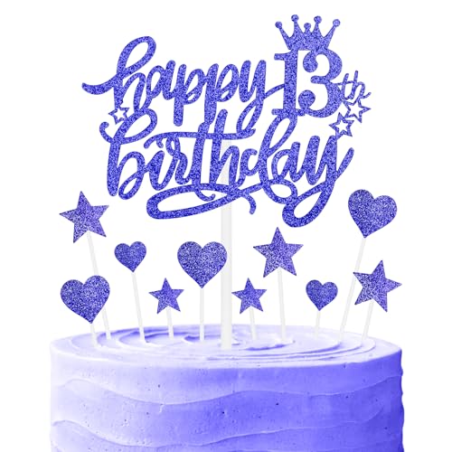 Nachtfall Geburtstag Kuchen Cupcake Toppers, Glitter Kuchen Toppers, Royal Blue Happy 13th Geburtstag Kuchen Toppers, Kuchen Cupcake Topper für Mädchen Jungen 13th Geburtstag Kuchen Dekorationen von mciskin
