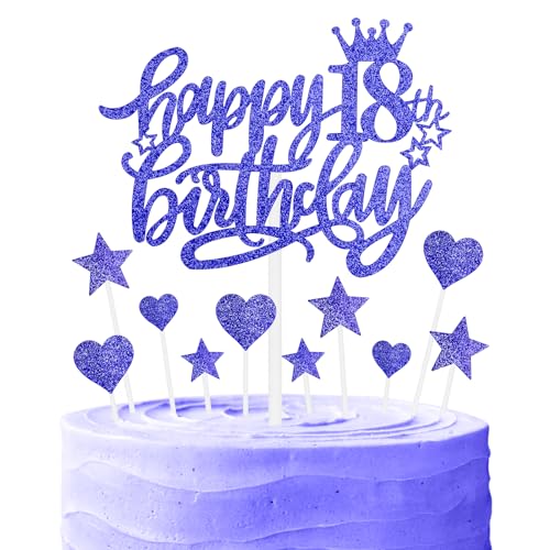 Nachtfall Geburtstag Kuchen Cupcake Toppers, Glitter Kuchen Toppers, Royal Blue Happy 18th Geburtstag Kuchen Toppers, Kuchen Cupcake Topper für Mädchen Jungen 18th Geburtstag Kuchen Dekorationen von mciskin