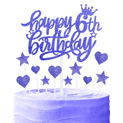 Nachtfall Geburtstag Kuchen Cupcake Toppers, blaue Kuchen Toppers für Kuchen, Royal Blue Happy 6th Geburtstag Kuchen Topper,Kuchen Cupcake Topper für Mädchen Jungen 6th Geburtstag Kuchen Dekorationen von mciskin