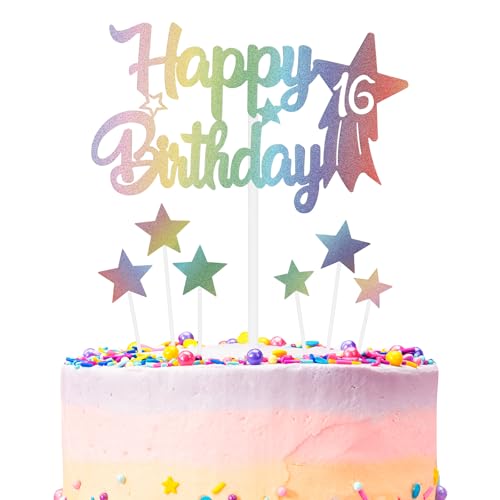 Regenbogen Geburtstagskuchen Dekoration, Nummer 16 Regenbogen Kuchen Topper, jede Feiertag und Party Kuchen Farbe Dekoration, Geburtstagsfeier Dekoration für Jungen und Mädchen von mciskin
