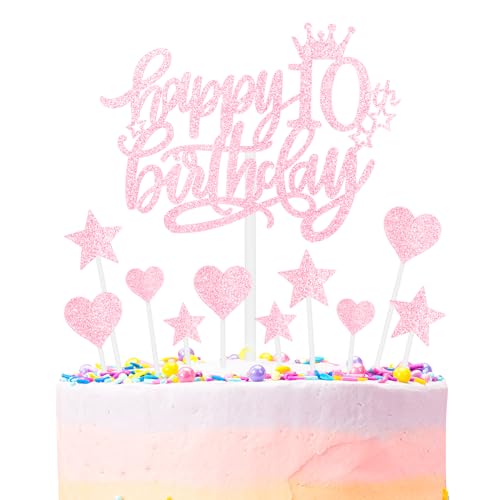 Rosa Alles Gute zum 10th Geburtstag Kuchenaufsatz, Mädchen und Damen 10th Geburtstagsdekorationen, Rosa 10th Kuchen Cupcake Aufsatz für Kuchen, Glitzer Rosa 10 Jahre alt Kuchen Dekoration Rosa Alles Gute zum 10th Geburtstag Kuchenaufsatz, Mädchen und Damen 10th Geburtstagsdekorationen, Rosa 10th Kuchen Cupcake Aufsatz für Kuchen, Glitzer Rosa 10 Jahre alt Kuchen Dekoration von mciskin