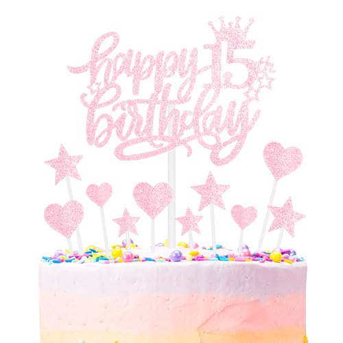 Rosa Alles Gute zum 15th Geburtstag Kuchenaufsatz, Mädchen und Damen 15th Geburtstagsdekorationen, Rosa 15th Kuchen Cupcake Aufsatz für Kuchen, Glitzer Rosa 15 Jahre alt Kuchen Dekoration Rosa Alles Gute zum 15th Geburtstag Kuchenaufsatz, Mädchen und Damen 15th Geburtstagsdekorationen, Rosa 15th Kuchen Cupcake Aufsatz für Kuchen, Glitzer Rosa 15 Jahre alt Kuchen Dekoration von mciskin