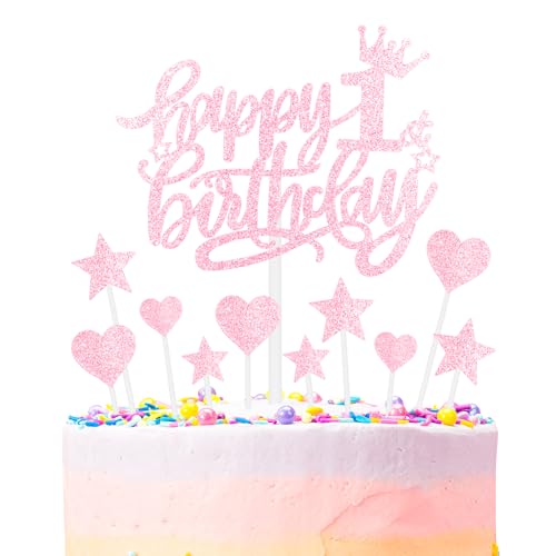 Rosa Alles Gute zum 1st Geburtstag Kuchenaufsatz, Mädchen und Damen 1st Geburtstagsdekorationen, Rosa 1st Kuchen Cupcake Aufsatz für Kuchen, Glitzer Rosa 1 Jahre alt Kuchen Dekoration Rosa Alles Gute zum 1st Geburtstag Kuchenaufsatz, Mädchen und Damen 1st Geburtstagsdekorationen, Rosa 1st Kuchen Cupcake Aufsatz für Kuchen, Glitzer Rosa 1 Jahre alt Kuchen Dekoration von mciskin
