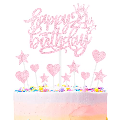 Rosa Alles Gute zum 24th Geburtstag Kuchenaufsatz, Mädchen und Damen 24th Geburtstagsdekorationen, Rosa 24th Kuchen Cupcake Aufsatz für Kuchen, Glitzer Rosa 24 Jahre alt Kuchen Dekoration von mciskin