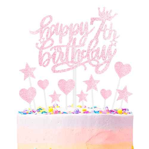 Rosa Alles Gute zum 7th Geburtstag Kuchenaufsatz, Mädchen und Damen 7th Geburtstagsdekorationen, Rosa 7th Kuchen Cupcake Aufsatz für Kuchen, Glitzer Rosa 7 Jahre alt Kuchen Dekoration Rosa Alles Gute zum 7th Geburtstag Kuchenaufsatz, Mädchen und Damen 7th Geburtstagsdekorationen, Rosa 7th Kuchen Cupcake Aufsatz für Kuchen, Glitzer Rosa 7 Jahre alt Kuchen Dekoration von mciskin