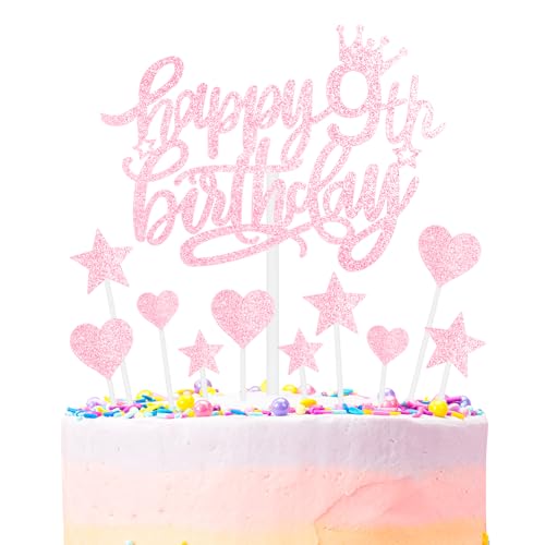 Rosa Alles Gute zum 9th Geburtstag Kuchenaufsatz, Mädchen und Damen 9th Geburtstagsdekorationen, Rosa 9th Kuchen Cupcake Aufsatz für Kuchen, Glitzer Rosa 9 Jahre alt Kuchen Dekoration Rosa Alles Gute zum 9th Geburtstag Kuchenaufsatz, Mädchen und Damen 9th Geburtstagsdekorationen, Rosa 9th Kuchen Cupcake Aufsatz für Kuchen, Glitzer Rosa 9 Jahre alt Kuchen Dekoration von mciskin