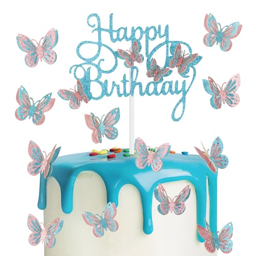 Rosa & Blau Schmetterling Geburtstag Kuchen Topper - Happy Birthday Cupcake Dekorationen für Mädchen Party Rosa & Blau Schmetterling Geburtstag Kuchen Topper - Happy Birthday Cupcake Dekorationen für Mädchen Party von mciskin