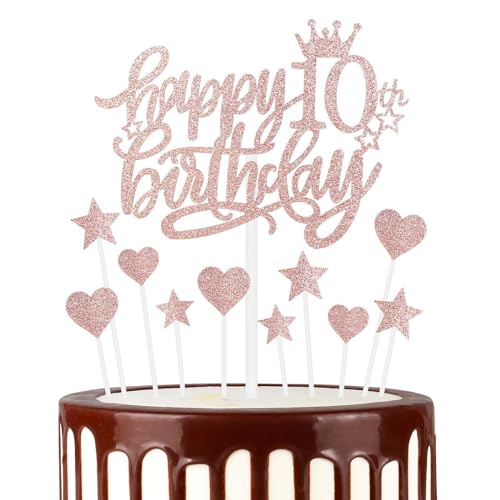 Roségold Alles Gute zum 10th Geburtstag Kuchenaufsatz, Roségold 10th Kuchen Cupcake Aufsatz für Kuchen, Glitzer Roségold 10 Jahre alt Kuchen Dekoration, 10th Geburtstagsgeschenke für Mädchen und Damen Roségold Alles Gute zum 10th Geburtstag Kuchenaufsatz, Roségold 10th Kuchen Cupcake Aufsatz für Kuchen, Glitzer Roségold 10 Jahre alt Kuchen Dekoration, 10th Geburtstagsgeschenke für Mädchen und Damen von mciskin