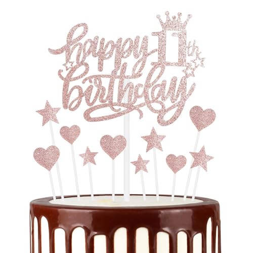 Roségold Alles Gute zum 11th Geburtstag Kuchenaufsatz, Roségold 11th Kuchen Cupcake Aufsatz für Kuchen, Glitzer Roségold 11 Jahre alt Kuchen Dekoration, 11th Geburtstagsgeschenke für Mädchen und Damen Roségold Alles Gute zum 11th Geburtstag Kuchenaufsatz, Roségold 11th Kuchen Cupcake Aufsatz für Kuchen, Glitzer Roségold 11 Jahre alt Kuchen Dekoration, 11th Geburtstagsgeschenke für Mädchen und Damen von mciskin