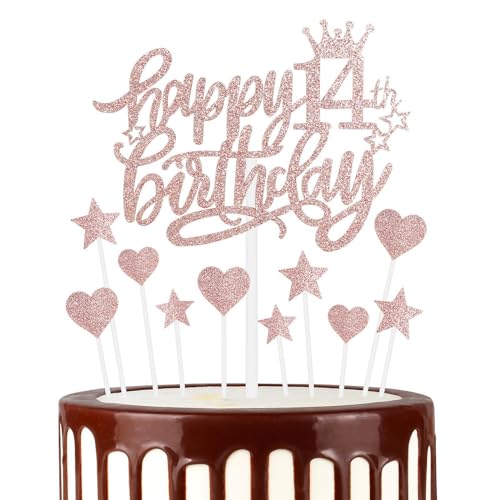 Roségold Alles Gute zum 14th Geburtstag Kuchenaufsatz, Roségold 14th Kuchen Cupcake Aufsatz für Kuchen, Glitzer Roségold 14 Jahre alt Kuchen Dekoration, 14th Geburtstagsgeschenke für Mädchen und Damen Roségold Alles Gute zum 14th Geburtstag Kuchenaufsatz, Roségold 14th Kuchen Cupcake Aufsatz für Kuchen, Glitzer Roségold 14 Jahre alt Kuchen Dekoration, 14th Geburtstagsgeschenke für Mädchen und Damen von mciskin