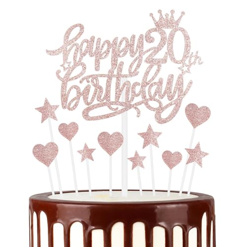 Roségold Alles Gute zum 20th Geburtstag Kuchenaufsatz, Roségold 20th Kuchen Cupcake Aufsatz für Kuchen, Glitzer Roségold 20 Jahre alt Kuchen Dekoration, 20th Geburtstagsgeschenke für Mädchen und Damen Roségold Alles Gute zum 20th Geburtstag Kuchenaufsatz, Roségold 20th Kuchen Cupcake Aufsatz für Kuchen, Glitzer Roségold 20 Jahre alt Kuchen Dekoration, 20th Geburtstagsgeschenke für Mädchen und Damen von mciskin