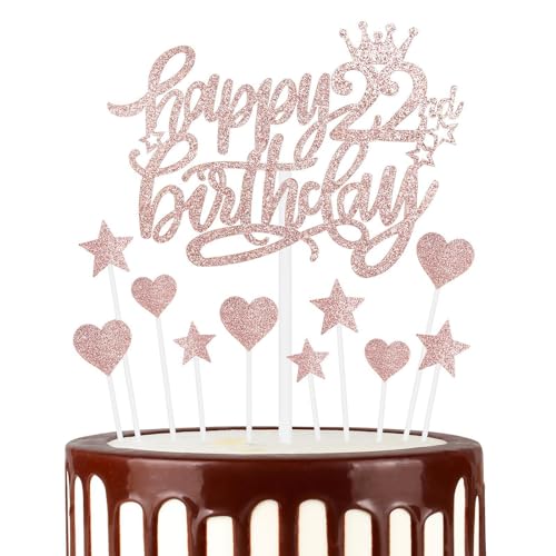 Roségold Alles Gute zum 22th Geburtstag Kuchenaufsatz, Roségold 22th Kuchen Cupcake Aufsatz für Kuchen, Glitzer Roségold 22 Jahre alt Kuchen Dekoration, 22th Geburtstagsgeschenke für Mädchen und Damen von mciskin
