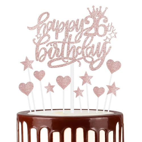 Roségold Alles Gute zum 26th Geburtstag Kuchenaufsatz, Roségold 26th Kuchen Cupcake Aufsatz für Kuchen, Glitzer Roségold 26 Jahre alt Kuchen Dekoration, 26th Geburtstagsgeschenke für Mädchen und Damen Roségold Alles Gute zum 26th Geburtstag Kuchenaufsatz, Roségold 26th Kuchen Cupcake Aufsatz für Kuchen, Glitzer Roségold 26 Jahre alt Kuchen Dekoration, 26th Geburtstagsgeschenke für Mädchen und Damen von mciskin