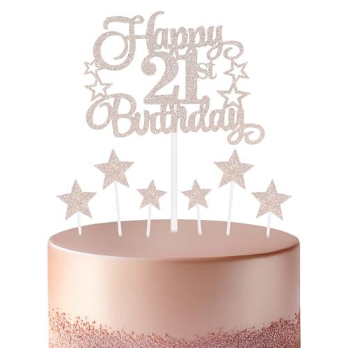 Roségoldener Geburtstagskuchenaufsatz, festliche und jede Party Nummer 21, Kuchen-Dekoration, Mann und Frau, Geburtstagsdekoration Roségoldener Geburtstagskuchenaufsatz, festliche und jede Party Nummer 21, Kuchen-Dekoration, Mann und Frau, Geburtstagsdekoration von mciskin