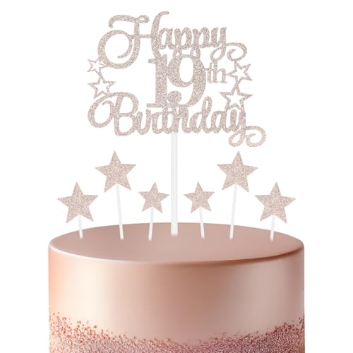 Rotgoldener Geburtstagskuchenaufsatz, festliche und jede Party Nummer 19, Kuchendekoration, für Mann und Frau, Geburtstagsdekoration Rotgoldener Geburtstagskuchenaufsatz, festliche und jede Party Nummer 19, Kuchendekoration, für Mann und Frau, Geburtstagsdekoration von mciskin