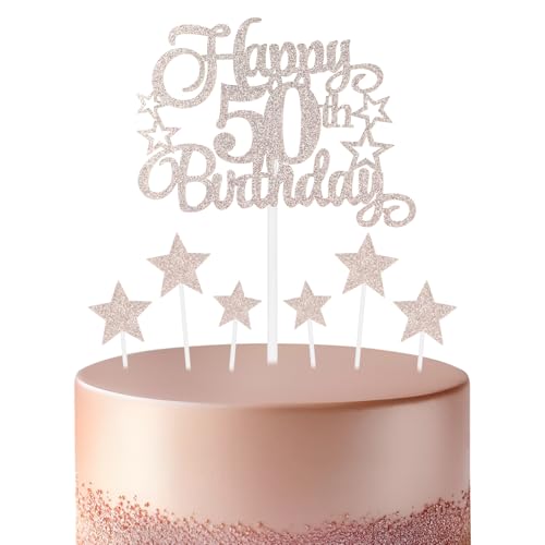 Rotgoldener Geburtstagskuchenaufsatz, festliche und jede Party Nummer 50, Kuchendekoration, für Mann und Frau, Geburtstagsdekoration Rotgoldener Geburtstagskuchenaufsatz, festliche und jede Party Nummer 50, Kuchendekoration, für Mann und Frau, Geburtstagsdekoration von mciskin