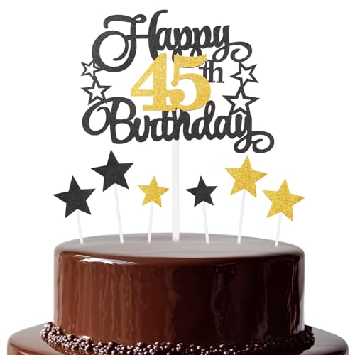 Schwarz-goldener Geburtstagskuchenaufsatz, festlich und jede Party, Zahl 45, Kuchendekoration, doppelseitig, glänzend, für Frau und Mann, Geburtstagsdekoration Schwarz-goldener Geburtstagskuchenaufsatz, festlich und jede Party, Zahl 45, Kuchendekoration, doppelseitig, glänzend, für Frau und Mann, Geburtstagsdekoration von mciskin