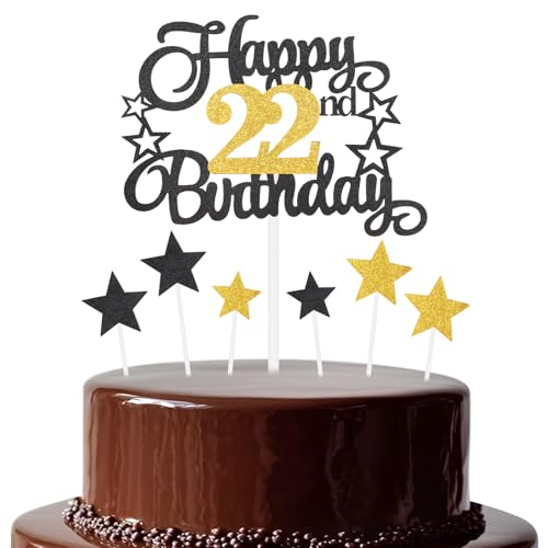 Schwarz-goldener Geburtstagskuchenaufsatz, festlich und jede Party Nummer 22, Kuchendekoration, doppelseitig, glänzend, für Frau und Mann, Geburtstagsdekoration Schwarz-goldener Geburtstagskuchenaufsatz, festlich und jede Party Nummer 22, Kuchendekoration, doppelseitig, glänzend, für Frau und Mann, Geburtstagsdekoration von mciskin
