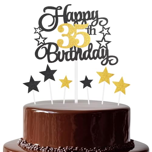 Schwarz-goldener Geburtstagskuchenaufsatz, festlich und jede Party Nummer 35, Kuchendekoration, doppelseitig, glänzend, für Frau und Mann, Geburtstagsdekoration Schwarz-goldener Geburtstagskuchenaufsatz, festlich und jede Party Nummer 35, Kuchendekoration, doppelseitig, glänzend, für Frau und Mann, Geburtstagsdekoration von mciskin