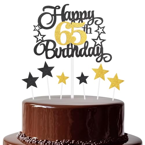 Schwarz-goldener Geburtstagskuchenaufsatz, festlich und jede Party Nummer 65, Kuchendekoration, doppelseitig, glänzend, für Frau und Mann, Geburtstagsdekoration Schwarz-goldener Geburtstagskuchenaufsatz, festlich und jede Party Nummer 65, Kuchendekoration, doppelseitig, glänzend, für Frau und Mann, Geburtstagsdekoration von mciskin