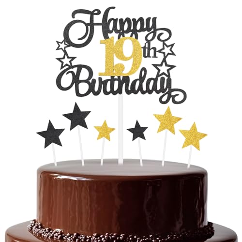 Schwarz-goldener Geburtstagskuchenaufsatz, festliche und jede Party Nummer 19, Kuchendekoration, doppelseitig, glänzend, für Frau und Mann, Geburtstagsdekoration Schwarz-goldener Geburtstagskuchenaufsatz, festliche und jede Party Nummer 19, Kuchendekoration, doppelseitig, glänzend, für Frau und Mann, Geburtstagsdekoration von mciskin