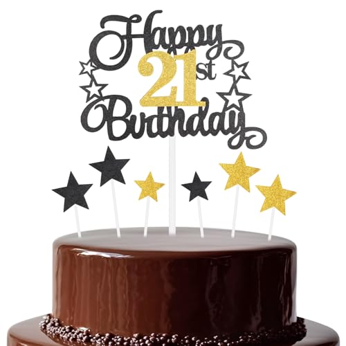 Schwarz-goldener Geburtstagskuchenaufsatz, festliche und jede Party Nummer 21, Kuchendekoration, doppelseitig, glänzend, für Frau und Mann, Geburtstagsdekoration Schwarz-goldener Geburtstagskuchenaufsatz, festliche und jede Party Nummer 21, Kuchendekoration, doppelseitig, glänzend, für Frau und Mann, Geburtstagsdekoration von mciskin