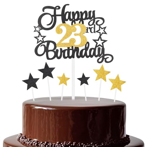 Schwarz-goldener Geburtstagskuchenaufsatz, festliche und jede Party Nummer 23, Kuchendekoration, doppelseitig, glänzend, für Frau und Mann, Geburtstagsdekoration Schwarz-goldener Geburtstagskuchenaufsatz, festliche und jede Party Nummer 23, Kuchendekoration, doppelseitig, glänzend, für Frau und Mann, Geburtstagsdekoration von mciskin