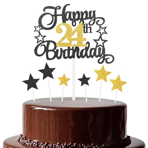 Schwarz-goldener Geburtstagskuchenaufsatz, festliche und jede Party Nummer 24, Kuchendekoration, doppelseitig, glänzend, für Frau und Mann, Geburtstagsdekoration Schwarz-goldener Geburtstagskuchenaufsatz, festliche und jede Party Nummer 24, Kuchendekoration, doppelseitig, glänzend, für Frau und Mann, Geburtstagsdekoration von mciskin