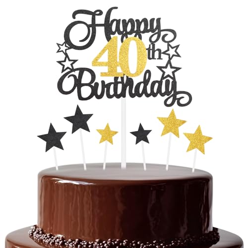 Schwarz-goldener Geburtstagskuchenaufsatz, festliche und jede Party Nummer 40, Kuchendekoration, doppelseitig, glänzend, für Frau und Mann, Geburtstagsdekoration Schwarz-goldener Geburtstagskuchenaufsatz, festliche und jede Party Nummer 40, Kuchendekoration, doppelseitig, glänzend, für Frau und Mann, Geburtstagsdekoration von mciskin