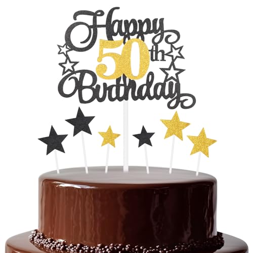 Schwarz-goldener Geburtstagskuchenaufsatz, festliche und jede Party Nummer 50, Kuchendekoration, doppelseitig, glänzend, für Frau und Mann, Geburtstagsdekoration Schwarz-goldener Geburtstagskuchenaufsatz, festliche und jede Party Nummer 50, Kuchendekoration, doppelseitig, glänzend, für Frau und Mann, Geburtstagsdekoration von mciskin