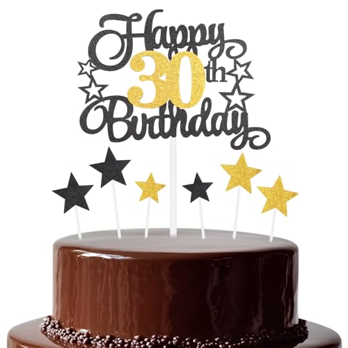 Schwarz-goldener Geburtstagskuchenaufsatz, festliche und jede Party Nummer 76.2 cm, Kuchendekoration, doppelseitig, glänzend, für Frau und Mann Schwarz-goldener Geburtstagskuchenaufsatz, festliche und jede Party Nummer 76.2 cm, Kuchendekoration, doppelseitig, glänzend, für Frau und Mann von mciskin