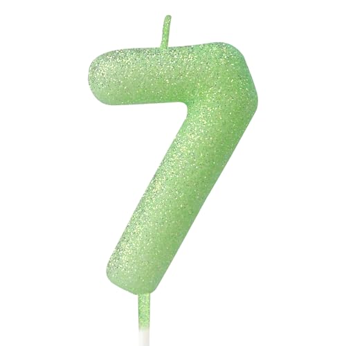mciskin Fluoreszierende grüne Kerzen für Kuchen, glitzernde Macaron-Kerzen, 7. Geburtstag, Mädchen, Jungen, fluoreszierende grüne Kuchendekoration für Party, Babyparty, Hochzeitszubehör von mciskin