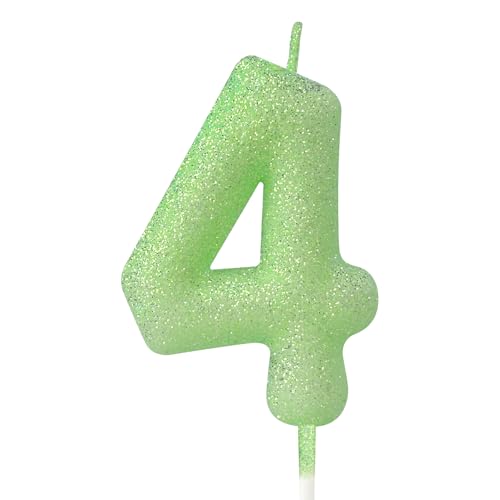 mciskin Fluoreszierende grüne Kerzen für Kuchen, glitzernde Macaron-Kerzen für 4. Geburtstag, Mädchen, Jungen, fluoreszierende, grüne Kuchendekoration für Party, Babyparty, Hochzeitszubehör von mciskin