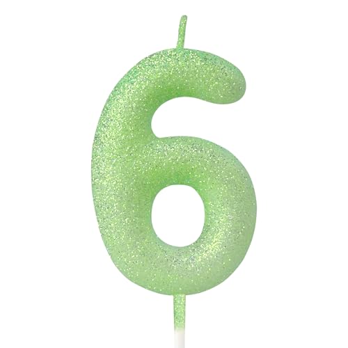 mciskin Fluoreszierende grüne Kerzen für Kuchen, glitzernde Macaron-Kerzen für 6. Geburtstag, Mädchen, Jungen, fluoreszierende, grüne Kuchendekoration für Party, Babyparty, Hochzeitszubehör von mciskin