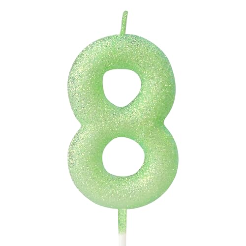 mciskin Fluoreszierende grüne Kerzen für Kuchen, glitzernde Macaron-Kerzen für 8. Geburtstag, Mädchen, Jungen, fluoreszierende, grüne Kuchendekoration für Party, Babyparty, Hochzeitszubehör von mciskin