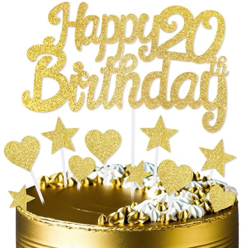 mciskin Goldene Kuchendekoration zum 20. Geburtstag, Dekoration für Jungen und Mädchen, goldene Kuchendekorationen, personalisierte Cupcake-Topper mit Herz-Stern für Mädchen, Jungen, Frauen, Männer mciskin Goldene Kuchendekoration zum 20. Geburtstag, Dekoration für Jungen und Mädchen, goldene Kuchendekorationen, personalisierte Cupcake-Topper mit Herz-Stern für Mädchen, Jungen, Frauen, Männer von mciskin