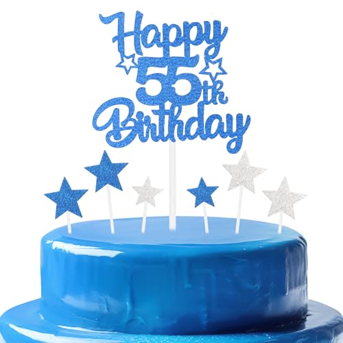 mciskin Königsblaue Dekoration zum 55. Geburtstag für Männer, personalisierte Cupcake-Topper zum 55. Geburtstag, glitzernde königsblaue Kuchendekoration für Mädchen, Jungen, Frauen, Männer mciskin Königsblaue Dekoration zum 55. Geburtstag für Männer, personalisierte Cupcake-Topper zum 55. Geburtstag, glitzernde königsblaue Kuchendekoration für Mädchen, Jungen, Frauen, Männer von mciskin