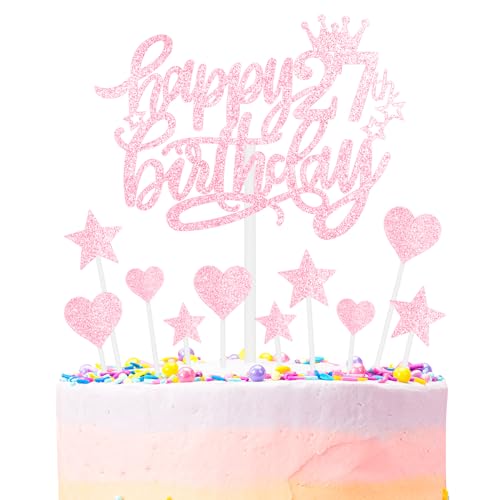 mciskin Kuchendekoration "Happy 27th Birthday" – rosa glitzernde Herz-Sterne Topper für Frauen und Mädchen, Kuchendekorationen zum 27. Geburtstag von mciskin