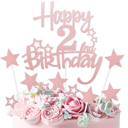 mciskin Kuchendekoration zum 2. Geburtstag, Dekoration für Mädchen, personalisierbar, rotgoldener Glitzerstern, Cupcake-Topper für Mädchen und Frauen, Party-Dekorationen mciskin Kuchendekoration zum 2. Geburtstag, Dekoration für Mädchen, personalisierbar, rotgoldener Glitzerstern, Cupcake-Topper für Mädchen und Frauen, Party-Dekorationen von mciskin