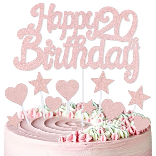 mciskin Kuchendekoration zum 20. Geburtstag, Dekoration für Jungen und Mädchen, rotgoldene Kuchendekorationen, personalisierbare Cupcake-Topper mit Herz-Stern für Mädchen und Frauen mciskin Kuchendekoration zum 20. Geburtstag, Dekoration für Jungen und Mädchen, rotgoldene Kuchendekorationen, personalisierbare Cupcake-Topper mit Herz-Stern für Mädchen und Frauen von mciskin