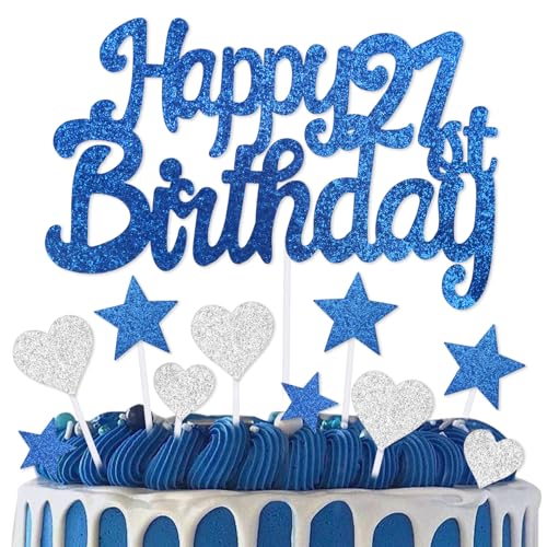 mciskin Kuchendekoration zum 21. Geburtstag, Dekoration für Jungen und Mädchen, personalisierbar, mit Herz-Stern für Mädchen, Jungen, Frauen, Männer, Partyzubehör von mciskin