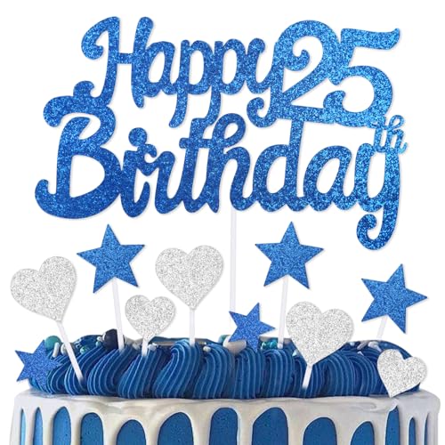 mciskin Kuchendekoration zum 25. Geburtstag, Dekoration für Jungen und Mädchen, königsblaue Kuchendekorationen, personalisierbare Cupcake-Topper mit Herz-Stern für Mädchen, Jungen, Frauen, Männer von mciskin