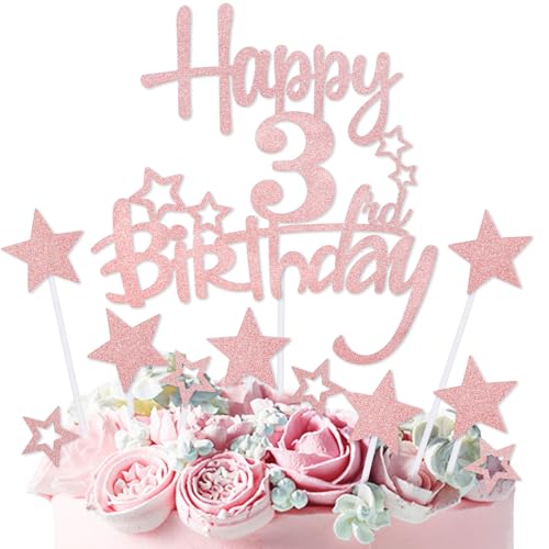mciskin Kuchendekoration zum 3. Geburtstag, Dekoration für Mädchen, personalisierbar, rotgoldener Glitzerstern, Cupcake-Topper für Mädchen und Frauen, Party-Dekorationen mciskin Kuchendekoration zum 3. Geburtstag, Dekoration für Mädchen, personalisierbar, rotgoldener Glitzerstern, Cupcake-Topper für Mädchen und Frauen, Party-Dekorationen von mciskin
